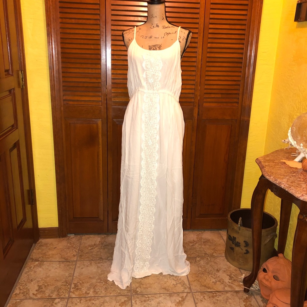 Off White Maxi Dress w/ Front Lace Detail